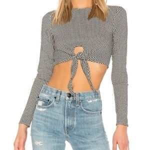 LPA | Revolve houndstooth long sleeve crop top SIZE SMALL
